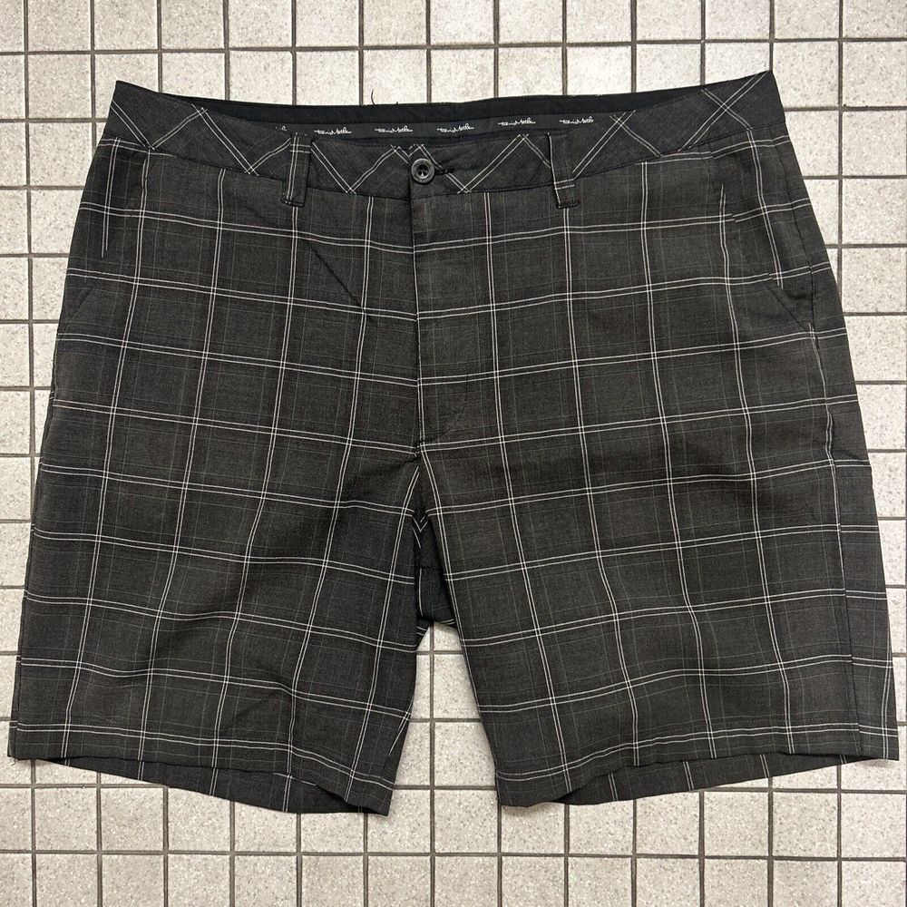 Travis Mathew Shorts Mens 38 Gray Green Golf Chino Plaid Flat Front Stretch